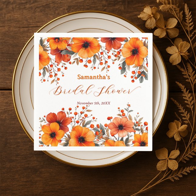 Herbstliche Rustikale Orange Florale Beeren Brautp Serviette (Von Creator hochgeladen)