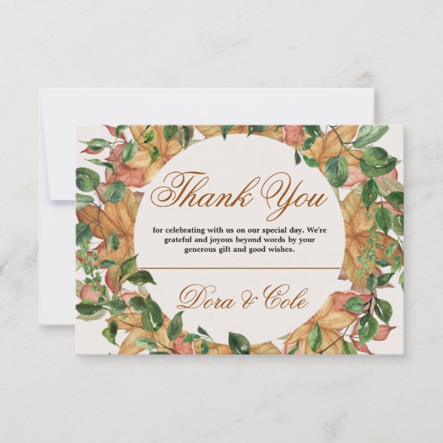 Herbstliche Rustikale Orangensafari Hochzeit Wasse Dankeskarte (Vorderseite)