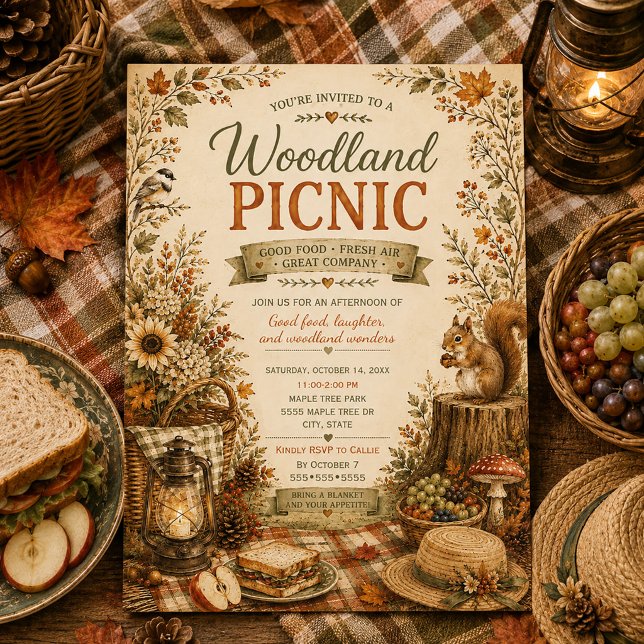 Herbstliche rustikale Wald-Picknick-Einladung  Einladung (Woodland picnic invitation)