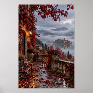 Herbstliche Seeterrasse Europäische Landschaftswan Poster