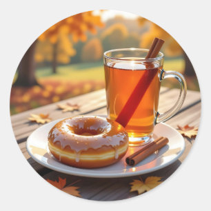 Herbstliche Segnungen   Apfelwein und Donut Runder Aufkleber