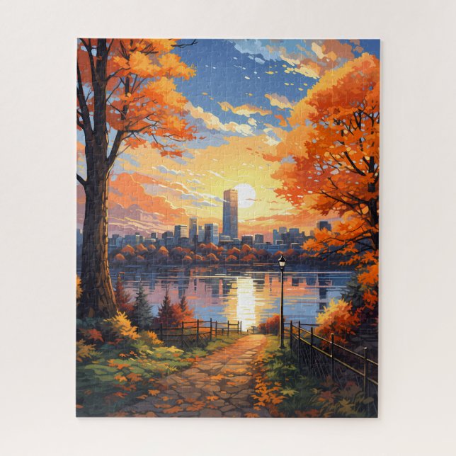 Herbstliche Stadtpromenade Puzzle (Vertikal)