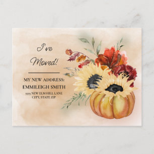 Herbstliche Umzugsankündigung Kürbis Blumen Postkarte