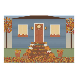 Herbstliche Verandatreppe Glänzendes Poster