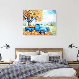Herbstliche Vintage-Aufnahme und Kürbisse 32x24 Leinwanddruck