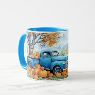 Herbstliche Vintage-Pickup-Tour und Kürbisse Tasse