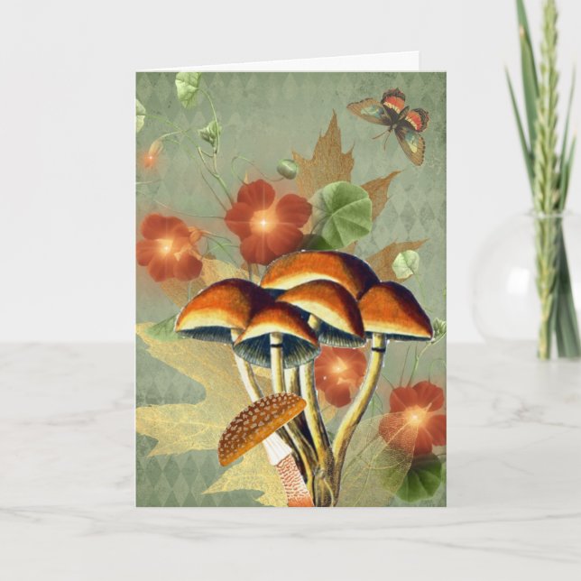 Herbstliche Vintage-Pilze & Schmetterling (Vorderseite)