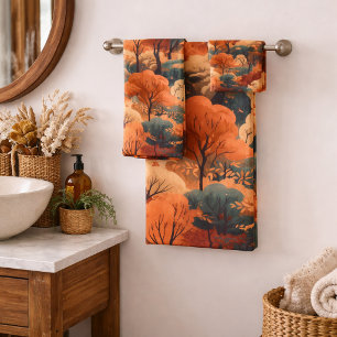 Herbstliche Waldlandschaft in Schichten - Rustikal Badhandtuch Set