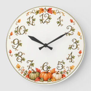 Herbstliche Wanduhr mit Kürbissen & Blättern