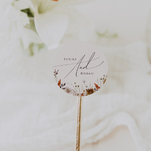 Herbstliche Wildblume Beige Wedding`Umschlag Auf Runder Aufkleber