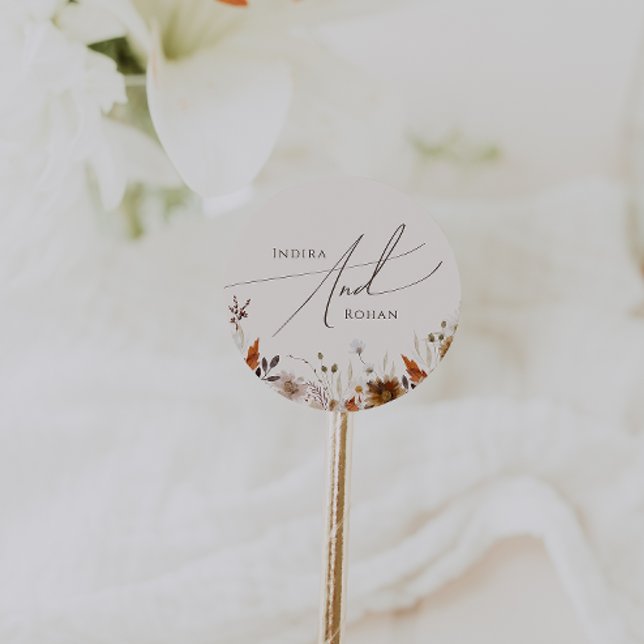 Herbstliche Wildblume | Beige Wedding`Umschlag Auf Runder Aufkleber (Von Creator hochgeladen)