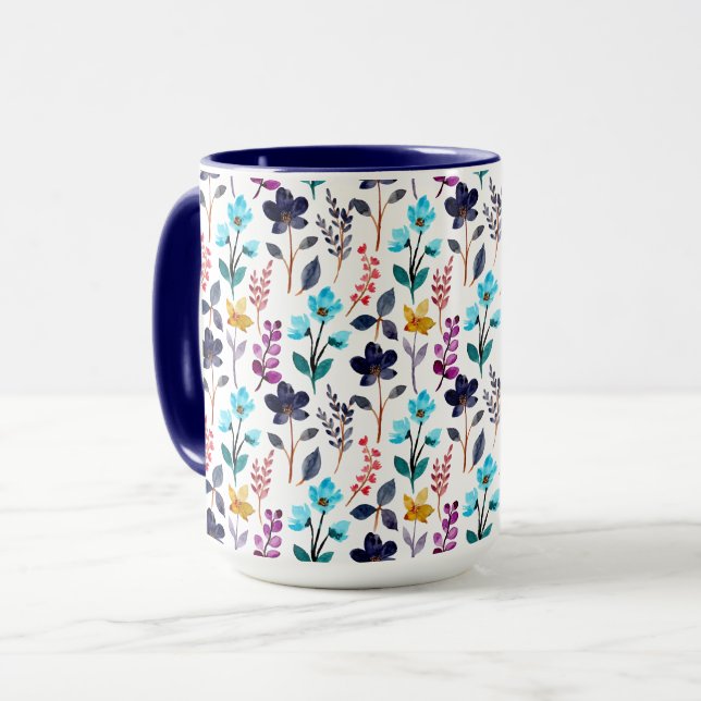 Herbstliche Wildblume Blau und Lila Zwei-Tonen Tasse (Vorderseite Links)