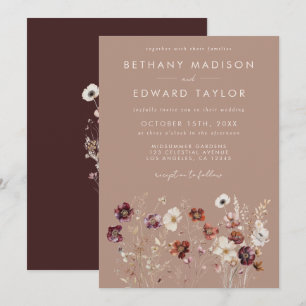 Herbstliche Wildblume Meadow Taupe Hochzeit Einladung