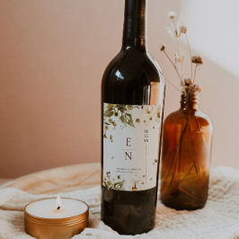 Herbstliche Wildblume | Monogram Wedding Wine Labe Weinetikett