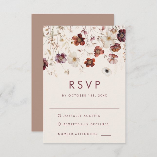 Herbstliche Wildblume Wiesen Hochzeit RSVP Karte (Vorne/Hinten)