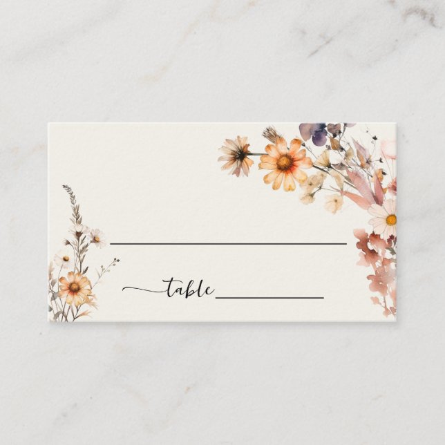 Herbstliche Wildblumen Boho Wedding Gast Name Platzkarte (Vorderseite)