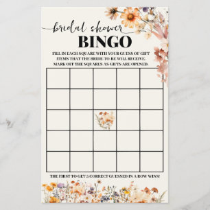 Herbstliche Wildblumen Brautparty Bingo Game Card Flyer
