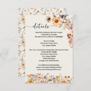 Herbstliche Wildblumen Hochzeitdetails Begleitkarte