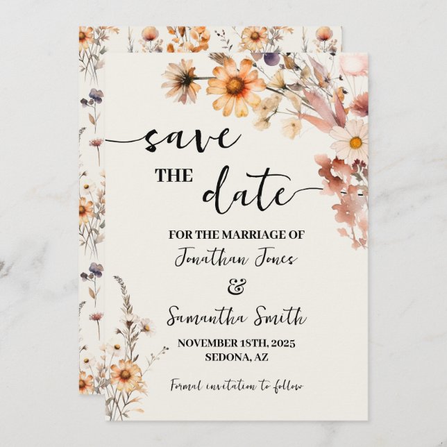 Herbstliche Wildblumen Save the Date Hochzeit (Vorne/Hinten)