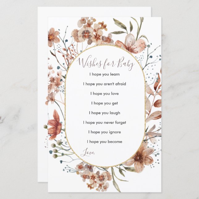 Herbstliche Wildblumen Wasserfarbwünschen für Baby (Vorne/Hinten)