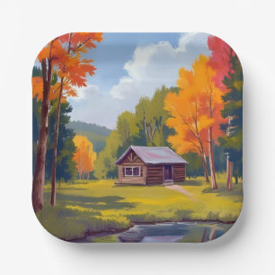Herbstliche Wohnstätte Seeufer Cottage Pappteller