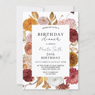 Herbstlicher Blumen Dinner Geburtstag Einladung