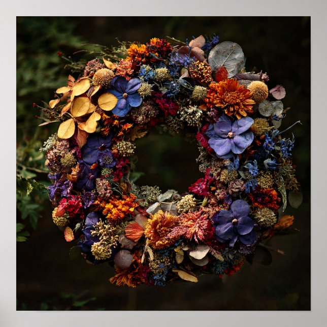 Herbstlicher Blumenkranz-Kunstprint Poster (Vorne)