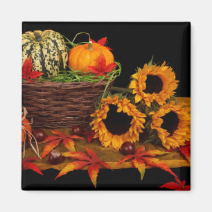 Herbstlicher Blumenkürbis Korb Magnet