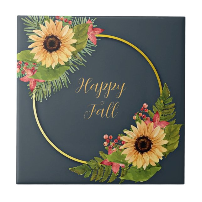 Herbstlicher Blumenrahmen mit anpassbarem Text  Fliese (Vorderseite)