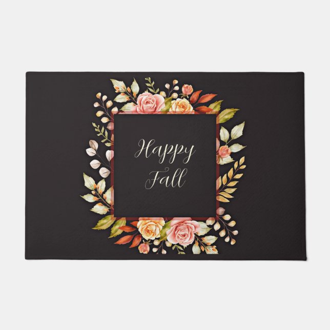 Herbstlicher Blumenrahmen mit anpassbarem Text  Fußmatte (Vorderseite)