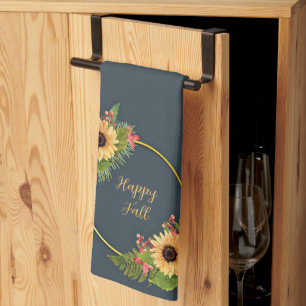 Herbstlicher Blumenrahmen mit anpassbarem Text Geschirrtuch