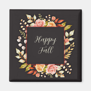 Herbstlicher Blumenrahmen mit anpassbarem Text  Magnet