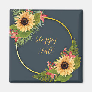 Herbstlicher Blumenrahmen mit anpassbarem Text Magnet
