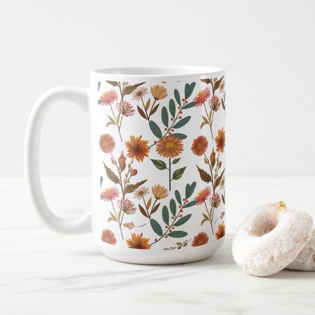 Herbstlicher Blütenflor Kaffeetasse (Mit Donut)