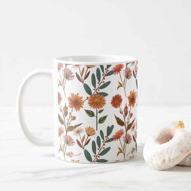 Herbstlicher Blütenflor Kaffeetasse (Mit Donut)