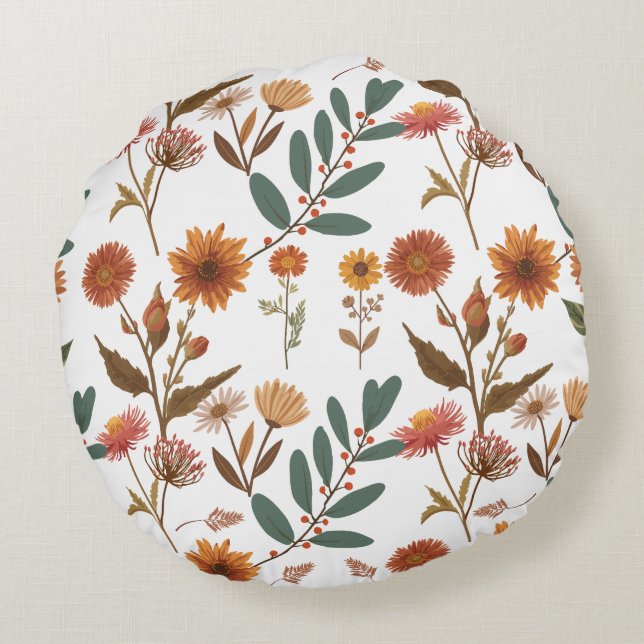 Herbstlicher Blütenflor Rundes Kissen (Rückseite)