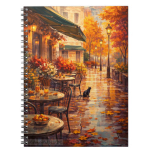 Herbstlicher Café-Spaziergang mit Katze Cozy Par Notizblock
