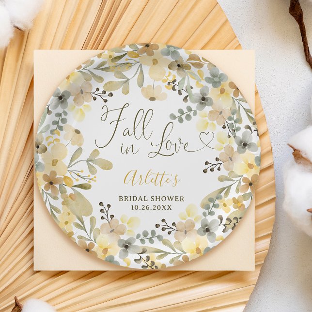 Herbstlicher Chic-Brautparty in der Liebe Pappteller (Fall in love boho floral autumn chic bridal shower paper plates)