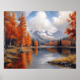 Herbstlicher Espenwald- und Berglandschaft Poster