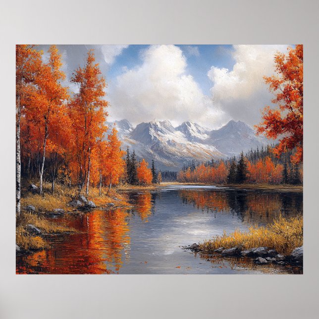 Herbstlicher Espenwald- und Berglandschaft Poster (Vorne)