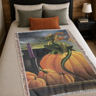 Herbstlicher grüner Drache Kürbis Halloween Fantas Decke