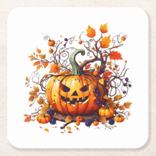 herbstlicher Halloween lustiger Kürbis Rechteckiger Pappuntersetzer