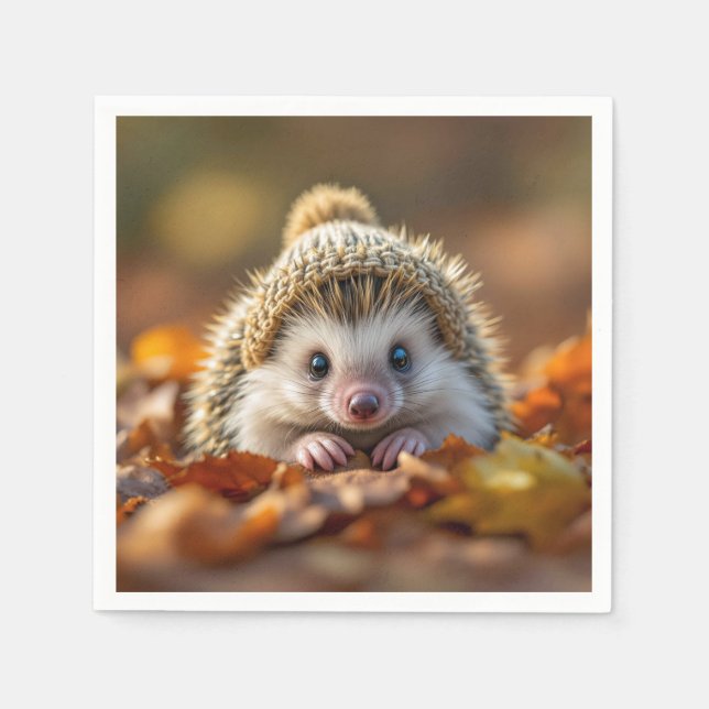 Herbstlicher Igel mit geneigter Spitze Serviette (Vorderseite)
