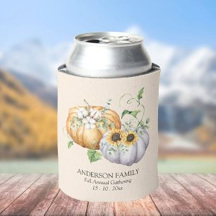 Herbstlicher Kürbis Sonnenblume und Baumwollblüten Dosenkühler