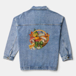 Herbstlicher Kürbis- und Pilzkorb Ernte Jeansjacke