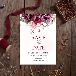 Herbstlicher Merlot-Blumen-Hochzeit - Termin vorme Einladung