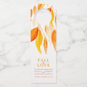 Herbstlicher Orangenwein im Liebe Blätter Hochzeit Flaschenanhänger