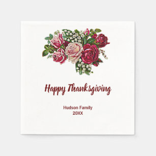 Herbstlicher rostfarbener dunkelroter Rosen Dankfe Serviette