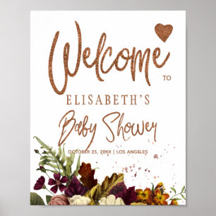 Herbstlicher rostiger Blumen-Babyshower-Willkommen Poster