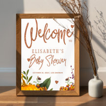 Herbstlicher rostiger Blumen-Babyshower-Willkommen